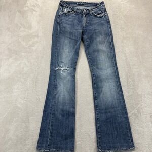 Vintage 7 For All Mankind Jeans Women 26 Bootcut Blue Distressed Whiskered Denim